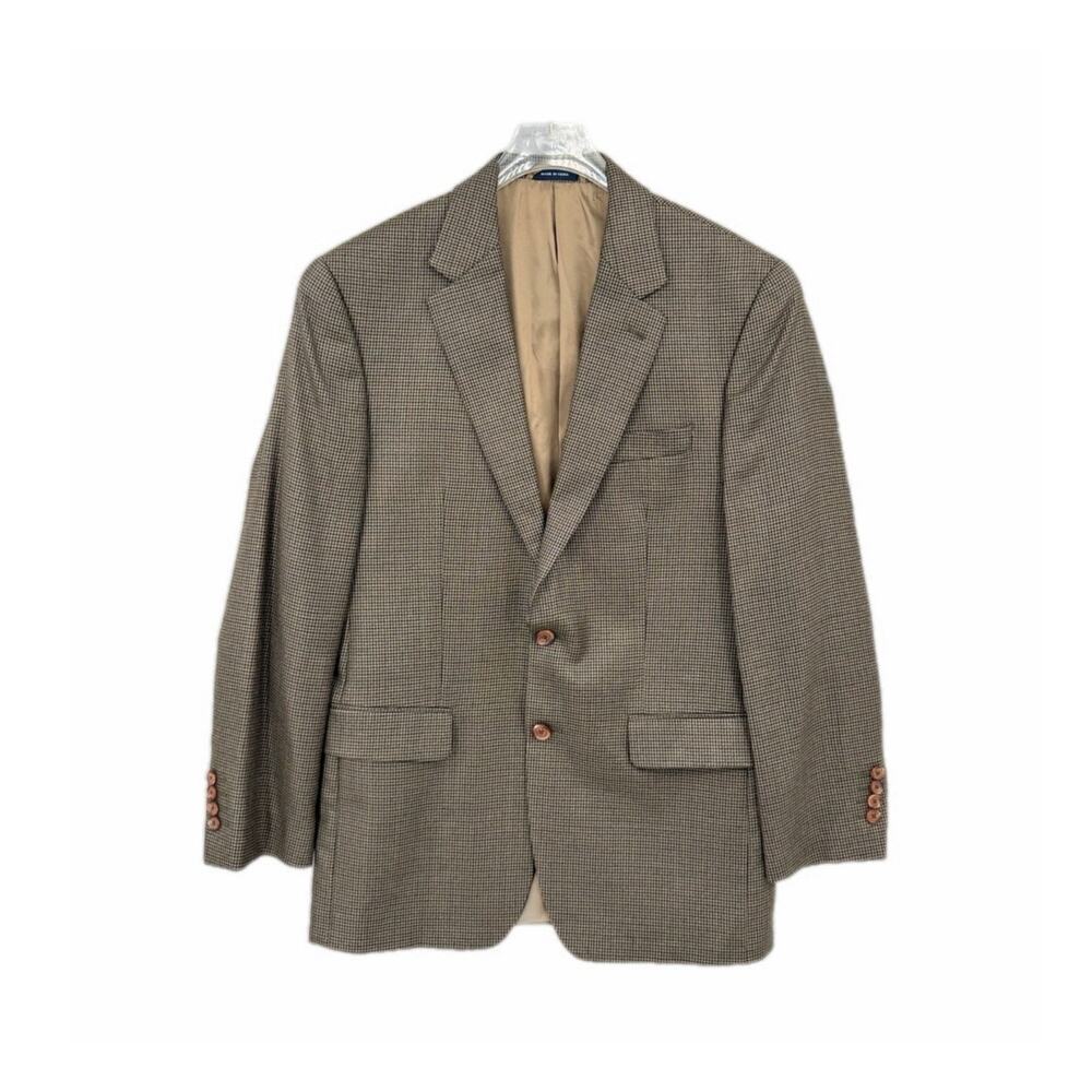 Ralph Lauren 38R Silk Wool Mens Brown Black Houndstooth Sport Coat Jacket Blazer
